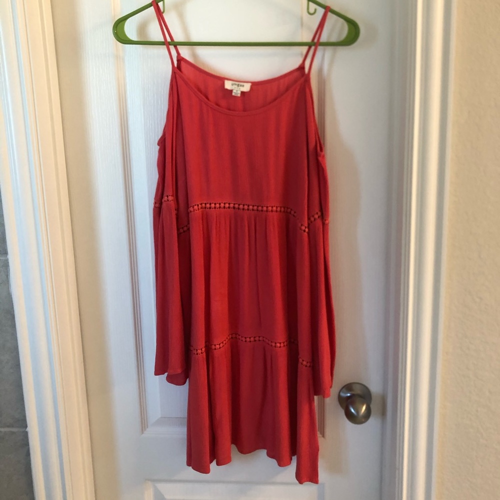Boho off-the-shoulder mini dress.